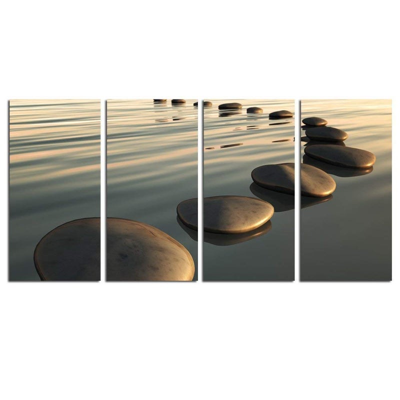 LevvArts - Zen Canvas Wall Art,Basalt Stone on The Sunset Relax Scenery Canvas Pictures for Living Room Decoration,Peaceful Water Multi Panel Wall Art Easy Hanging On - 48" W x 24" H overall - Image 1